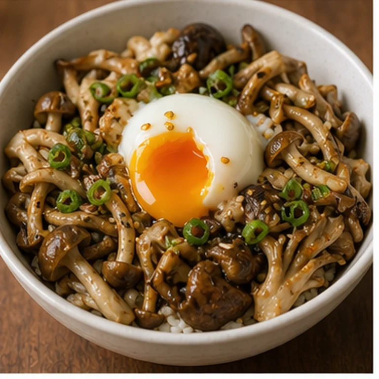 반숙계란 버섯덮밥 가벼운 1인분 - 반숙계란 버섯덮밥는 먹고 싶지만 부담은 줄이고 싶을 때, 310kcal 내외로 맞춘 일식 대체 레시피