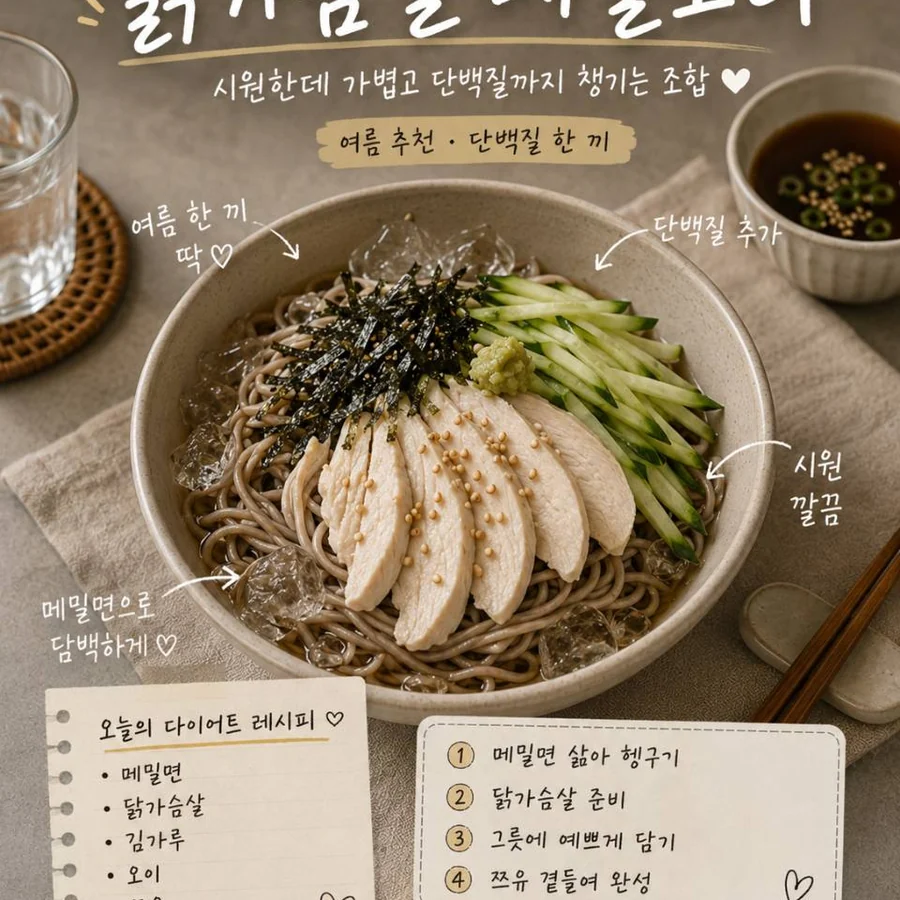 닭가슴살 메밀소바 - 시원한데 가볍고 단백질까지 챙기는 여름 한 끼