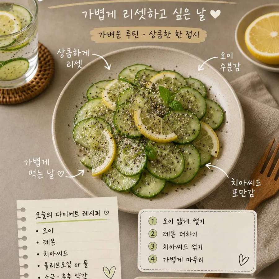 오이 레몬 치아씨드 레시피 - 가볍게 리셋하고 싶은 날 상큼한 한 접시