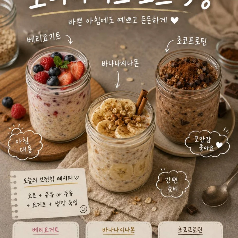 오버나이트 오트 3종 - 바쁜 아침에도 예쁘고 든든하게 꺼내 먹는 브런치