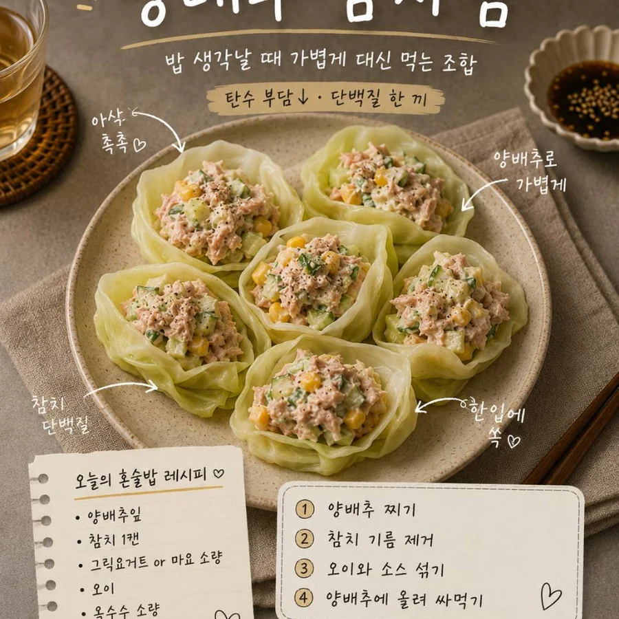 양배추 참치쌈 - 밥 생각날 때 가볍게 대신 먹는 단백질 한입쌈